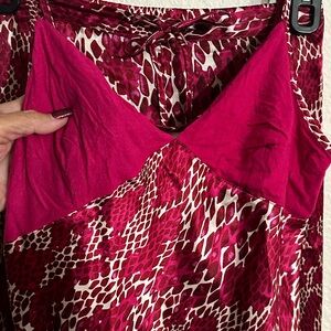 Natori Cruz Satin Snake / Leapord Print Pajama Set Hot Pink Maroon Cream L?